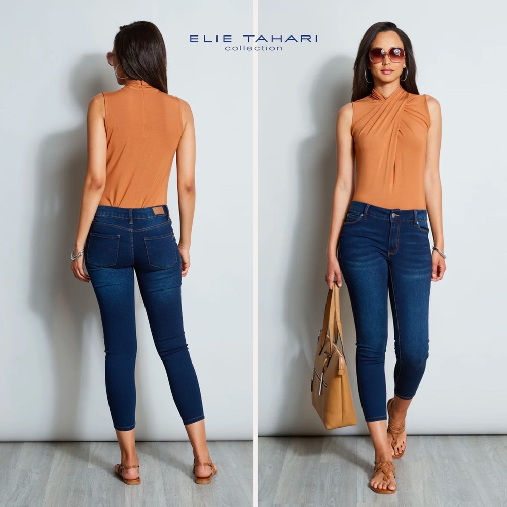 Tahari Chloe Denim Jeans Slimming Mid-Rise SkinnyCrop Ankle Length Stretch 12/31